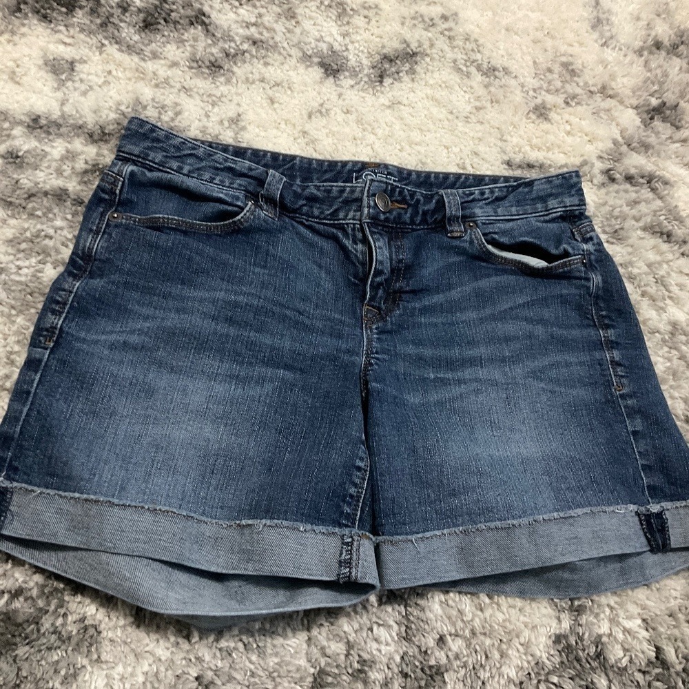 Denim Shorts Cuffed Dark‎ Wash Stretch Casual Everyday Womens
